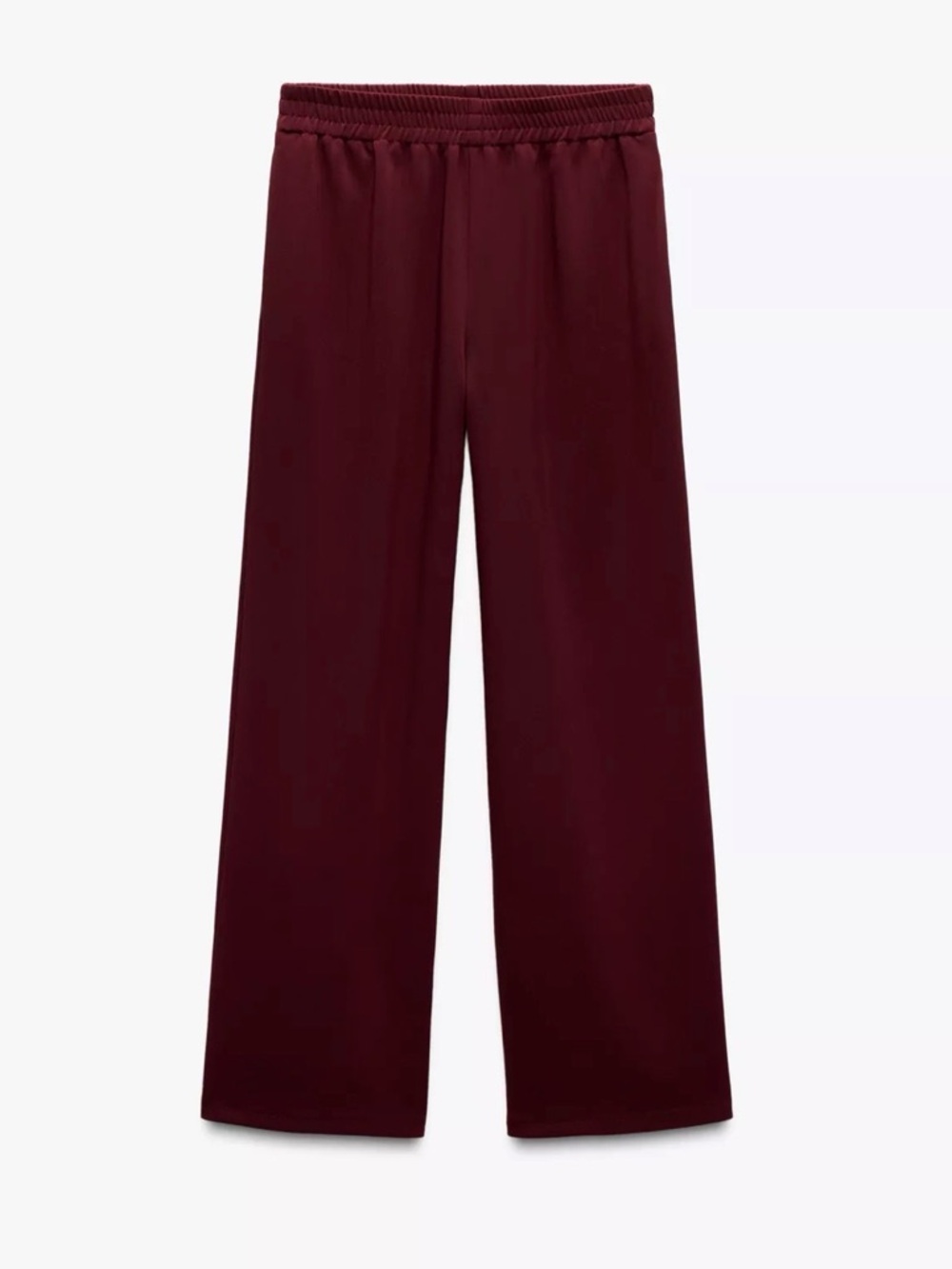 Zara Burgundy Red Crepe Elastic Waist Wide Leg Pants